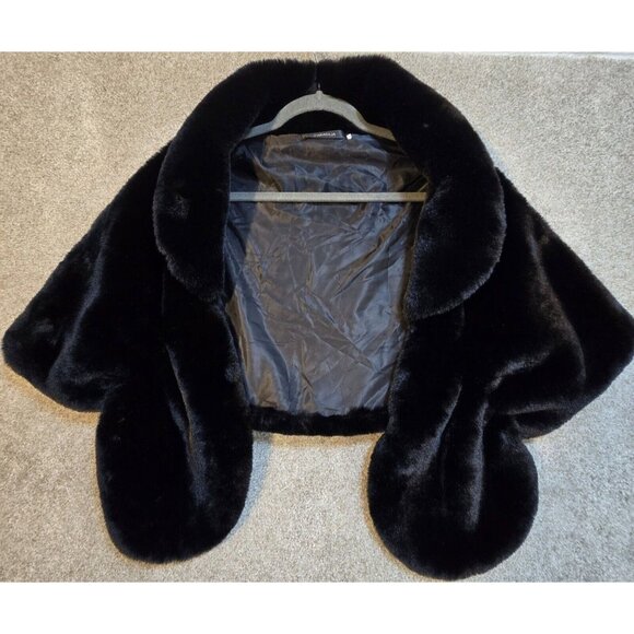 Caracilia Jackets & Blazers - Caracilia Black Faux Fur Stole Shoulder Wrap Soft Festive Glam Party Lined Sz L